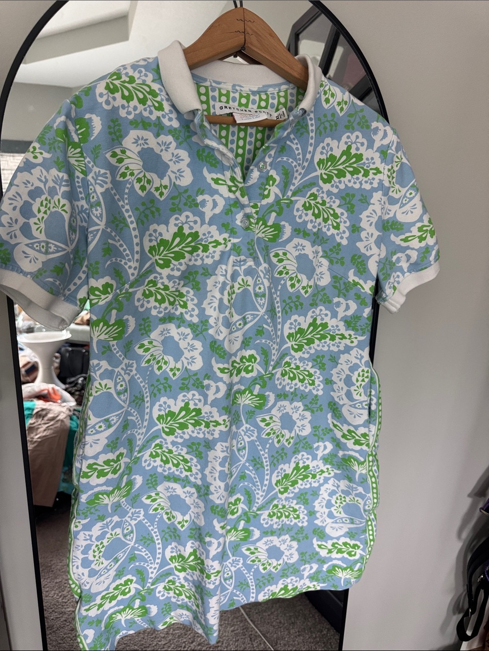 Gretchen Scott Designs Blue, White & Green Floral Polo Serve It Up